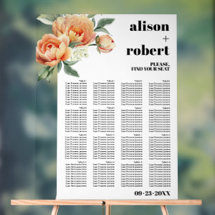 Branch with peach roses wedding seating chart