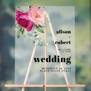 Branch with pink rose frosted WELCOME wedding Acrylic Sign