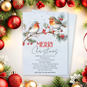 Branch with robin birds and berries Christmas Holiday Card