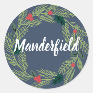 Branches and Berries Add Name Holiday Stickers