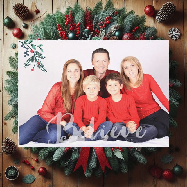 Branches and Berries Believe Holiday Photo Card (Creator Uploaded)