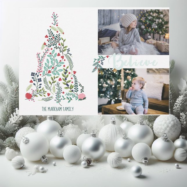 Branches and Berries Believe Holiday Photo Card (Creator Uploaded)