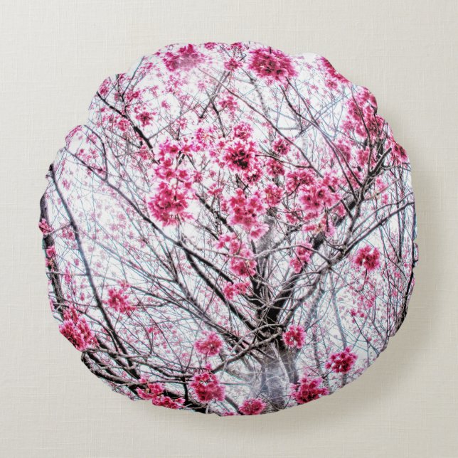 Branches and Blooms of a Cherry Tree Round Cushion (Front)