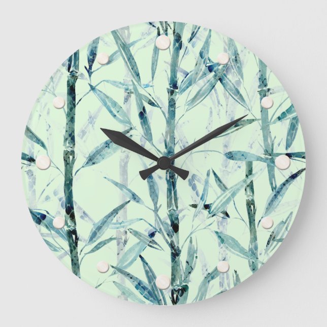 Branches bamboo, white, green, leaves, bamboo large clock (Front)