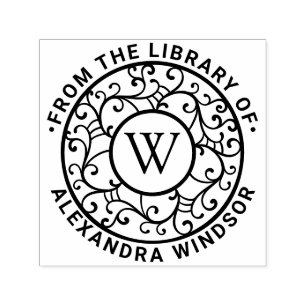 Branches Lacy Filigree Name Initial Library Book Self-inking Stamp