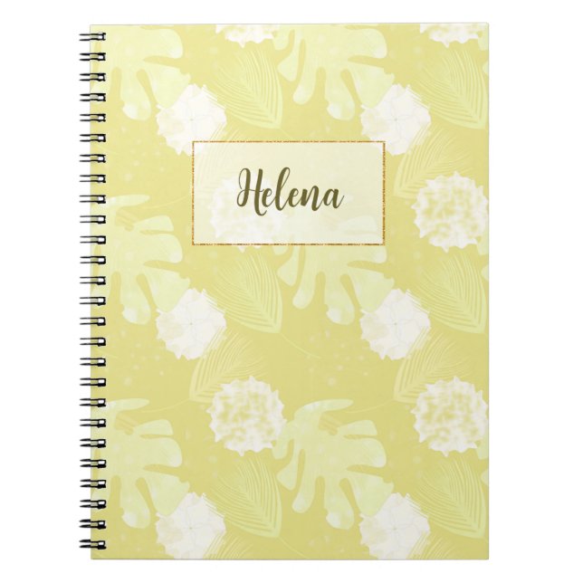 Branches, leaves and flowers of milky beige colour notebook (Front)