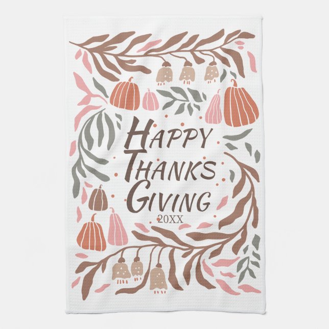Branches, leaves and pumpkins fall Thanksgiving Tea Towel (Vertical)