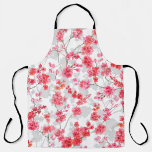 Branches of cherry blossoms on white and grey back apron