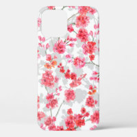 Branches of cherry blossoms on white and grey back