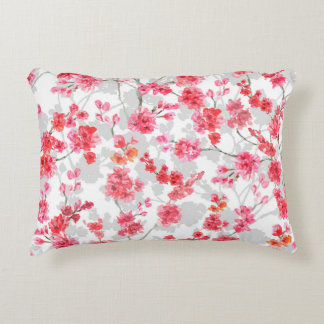 Branches of cherry blossoms on white and grey back decorative cushion