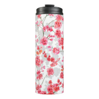 Branches of cherry blossoms on white and grey back thermal tumbler
