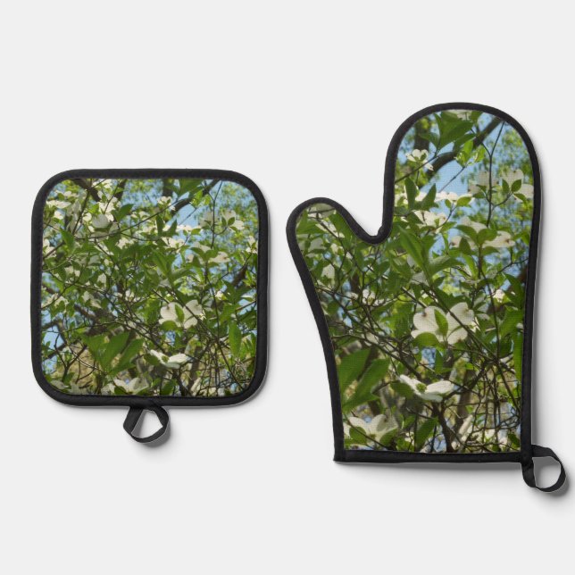 Branches of Dogwood Blossoms Oven Mitt & Pot Holder Set (Front)