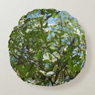 Branches of Dogwood Blossoms Spring Trees Round Cushion