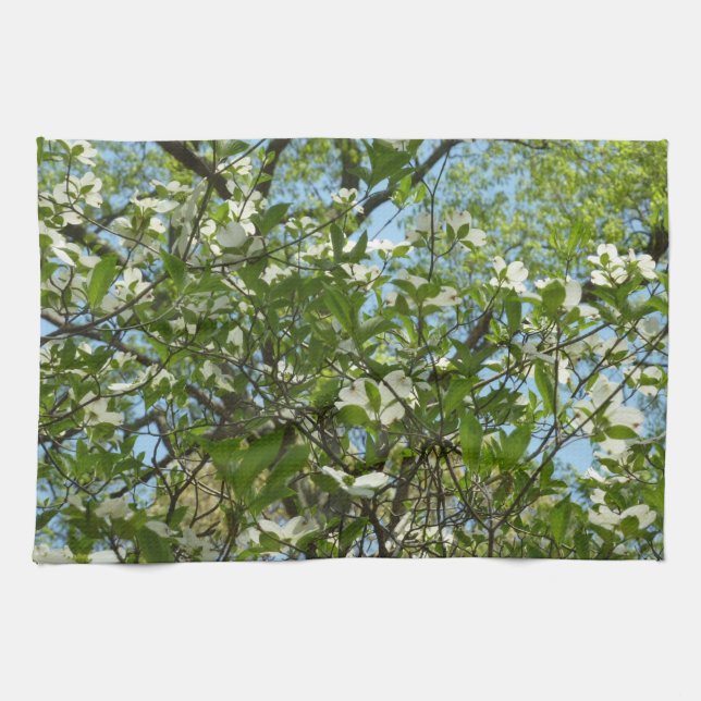 Branches of Dogwood Blossoms Spring Trees Tea Towel (Horizontal)