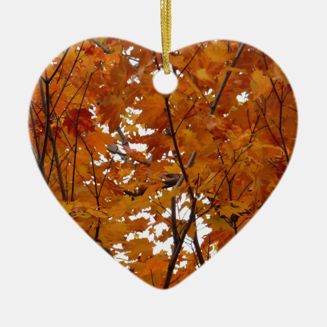 Branches of Maple Leaves I Orange Autumn Ceramic Tree Decoration (Front)
