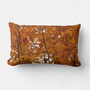 Branches of Maple Leaves I Orange Autumn Lumbar Cushion