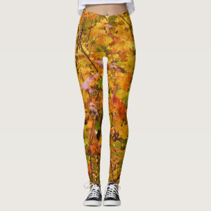 Branches of Maple Leaves II Orange Autumn Leggings
