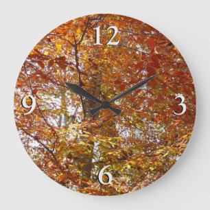 Branches of Orange Leaves Autumn Nature Large Clock