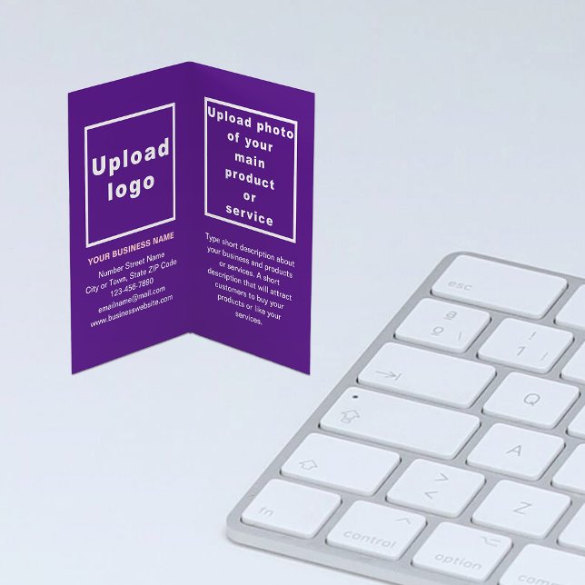 Brand and Product on Purple Folded Business Card (Purple folded business card with your brand and product)