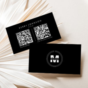 Brand Name black Formal Minimalist Simple Qr Code Business Card