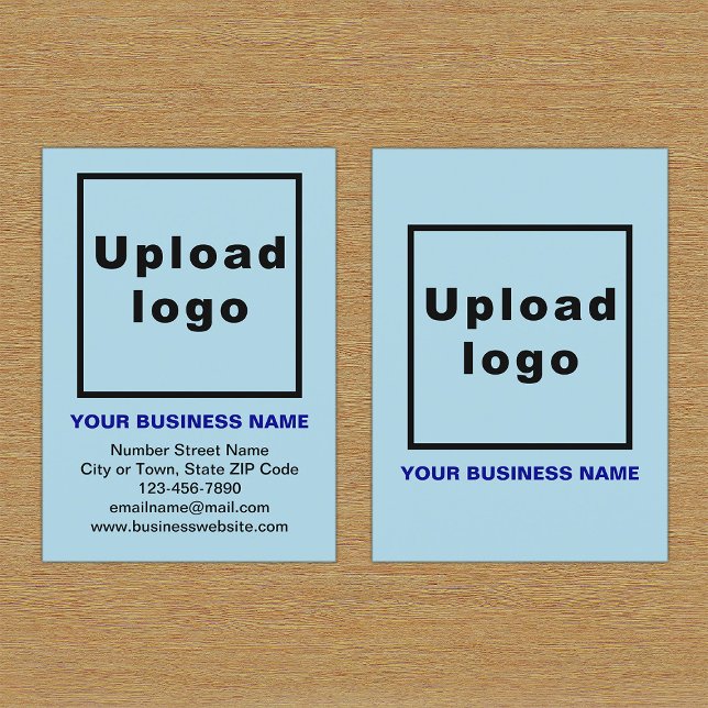 Brand on Light Blue Portrait Business Card (Front and back of the light blue business card with your brand)