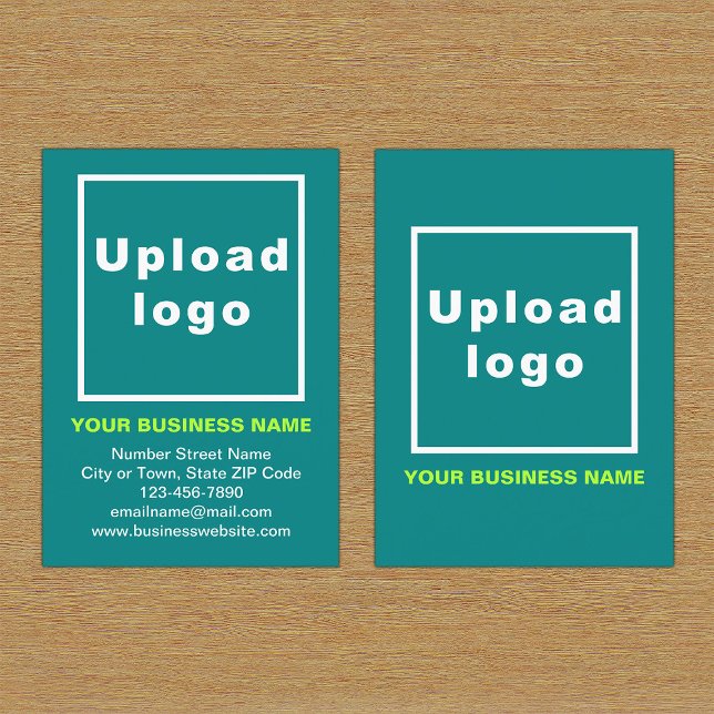 Brand on Teal Green Portrait Business Card (Front and back of the teal green business card with your brand)