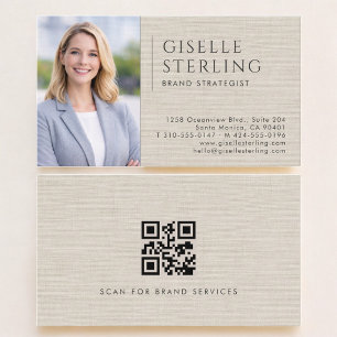 Brand Strategist Linen Photo QR Code Business Card