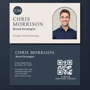 Brand Strategist Photo QR Code Navy Blue Business Card