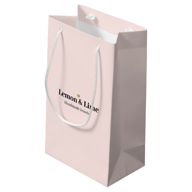 Branded Business Name Blush Pink No Minimum Order Small Gift Bag (Back Angled)