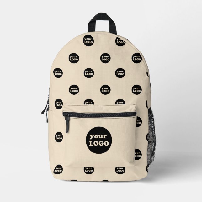 Branded Custom Business Logo Pattern Beige Printed Backpack (Front)