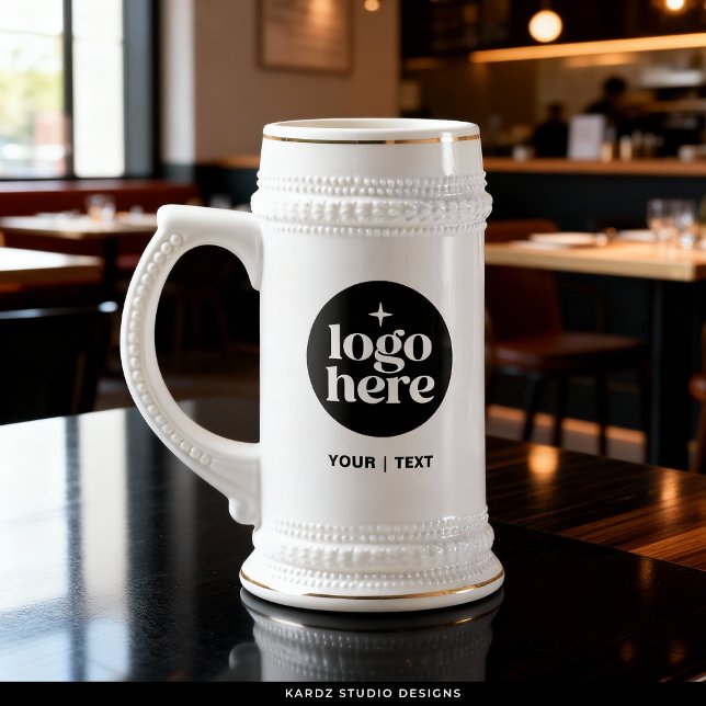 Branded Custom Text & Logo Beer Stein Mug (Customize with your logo and business name, website, tagline or employee name.)