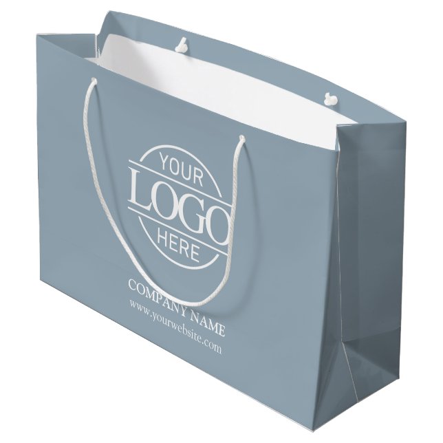 Branded Dusty Blue Business Logo Promotional Large Gift Bag (Back Angled)
