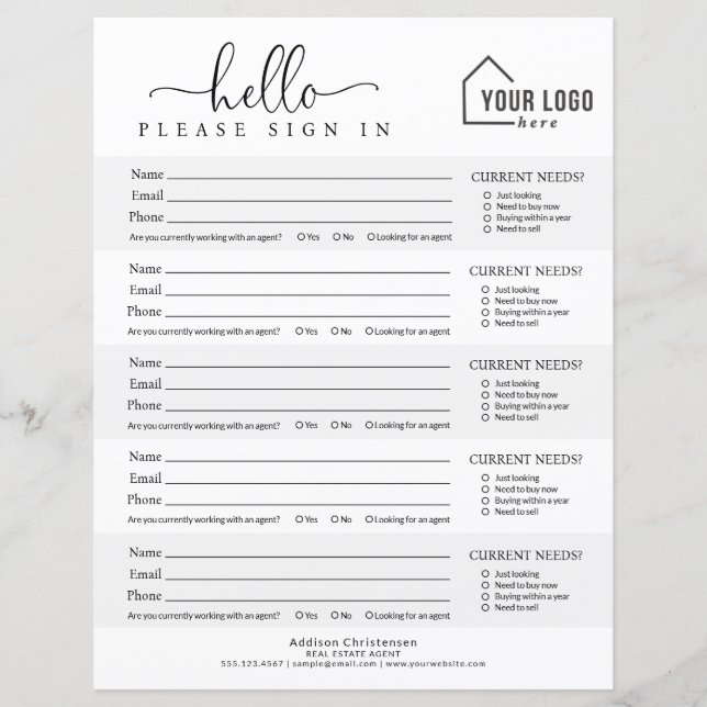 Branded Logo Real Estate Open House Sign-in Sheet (Front)