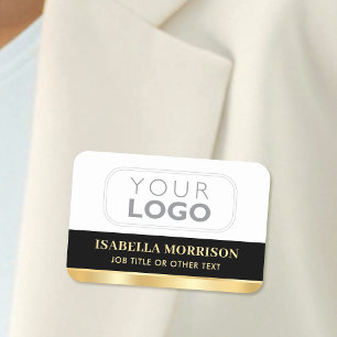 Branded Staff Name Tag Black Gold Magnetic or Pin