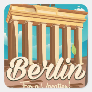 Brandenburg gate ,Berlin cartoon travel poster Square Sticker