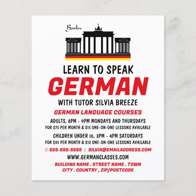 Brandenburg Gate, German Language Course Advert Flyer (Front)