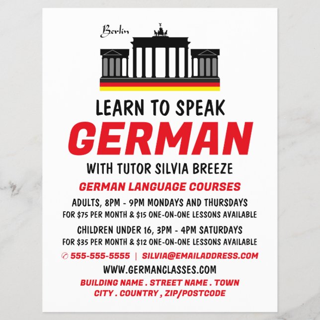 Brandenburg Gate, German Language Course Advert Flyer (Front)