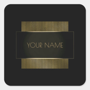Branding Black Gold Minimal Name Geometry Luxury Square Sticker