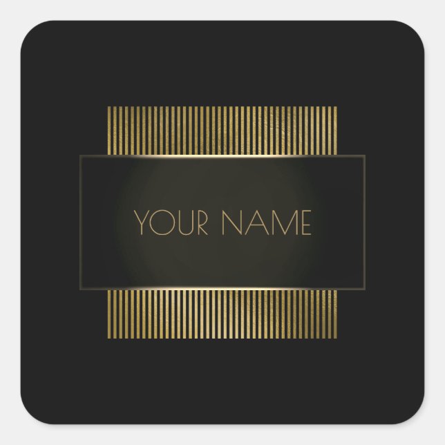 Branding Black Gold Minimal Name Geometry Luxury Square Sticker (Front)