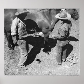 Branding horses with the pitchfork brand poster