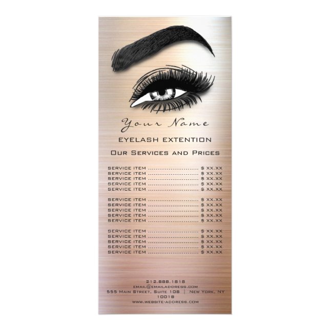 Branding Price List Lash Brow Extension Eyes Lips  Rack Card (Front)