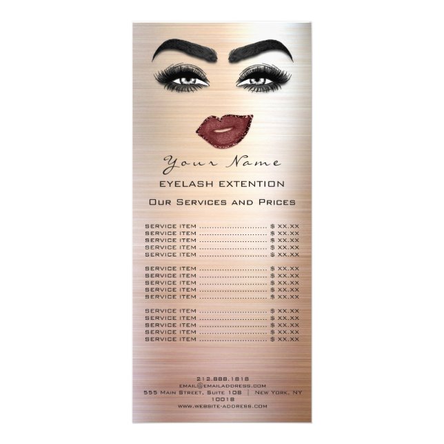 Branding Price List Lash Brow Extension Eyes Lips  Rack Card (Front)