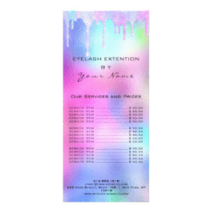 Branding Price List Lash Extension Holograph Pink Rack Card