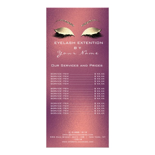 Branding Price List Lashes Extension Copper Glitte Rack Card (Front)
