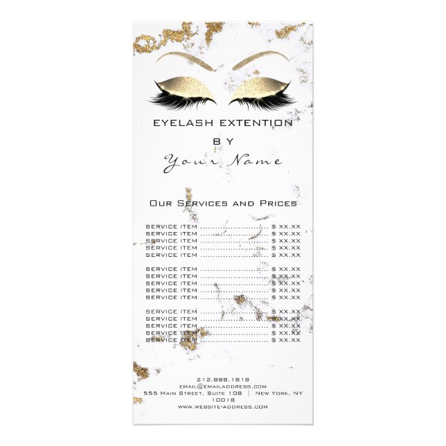 Branding Price List Lashes Extension Gold White Rack Card (Back)