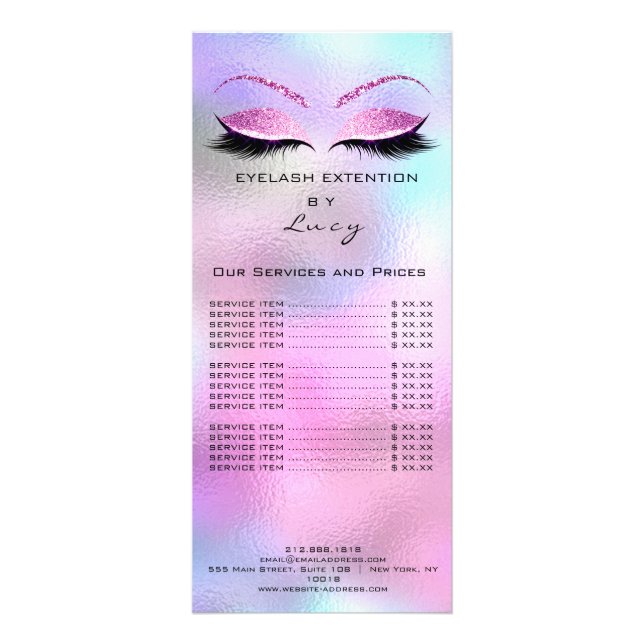 Branding Price List Lashes Extension Pink Blue Rack Card (Front)