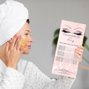Branding Price List Lashes Extension Pink Blush Rack Card