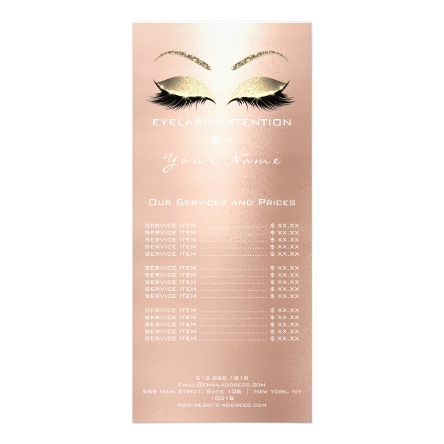 Branding Price List Lashes Extension Skinny White Rack Card (Back)