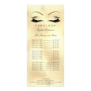 Branding Price List Lashes Extention Gold Makeup Rack Card
