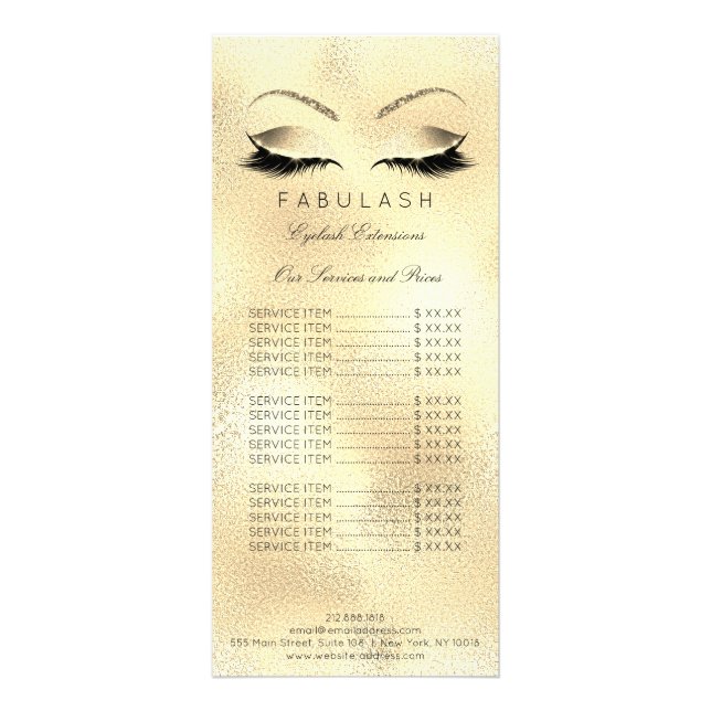 Branding Price List Lashes Extention Gold Makeup Rack Card (Front)